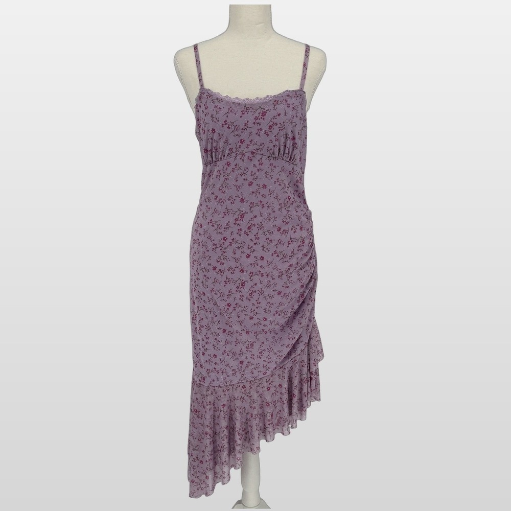 Floral Asymmetrical Ruffle Slip Midi Dress‎ M Babydoll Ditsy Y2K Coquette Dainty